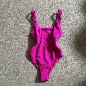Vibrant Pink Scrunch Material High Cut One-Piece Swimsuit